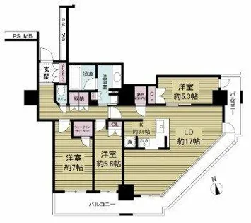 阿波座ライズタワーズフラッグ46【24階】の間取り