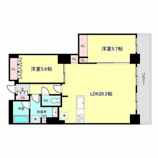 阿波座ライズタワーズフラッグ46 OMPタワー【23階】の間取り