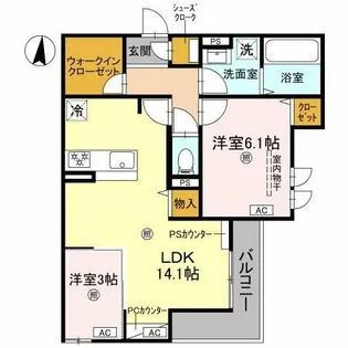 CASA MUKAINO【3階】の間取り