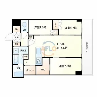 ジオタワー大阪十三【33階】の間取り