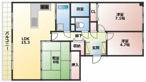 ヒューマンアイランド岩倉B棟【413号室】の間取り