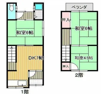 大阪府東大阪市御厨栄町2丁目【テラスハウス】の間取り