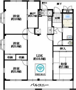 大阪府箕面市粟生外院6丁目【マンション】の間取り