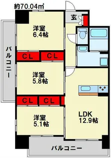 到津ヒルズ【705号室】の間取り