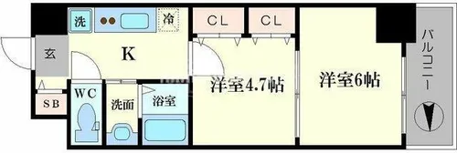 グランパシフィックパークビュー【9階】の間取り