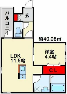 COCONICO九工大前【102号室】の間取り