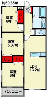 ブランボヌール小倉【2階】の間取り