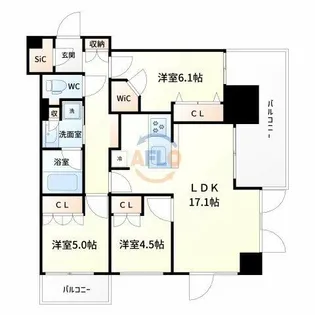 プレサンスレジェンド大阪新町タワー【5階】の間取り