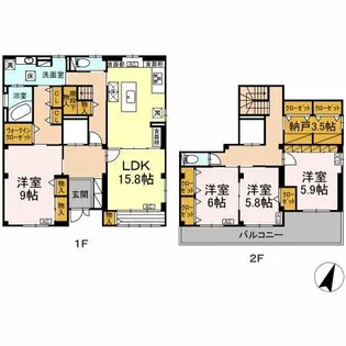 愛知県春日井市松新町4丁目【テラスハウス】の間取り