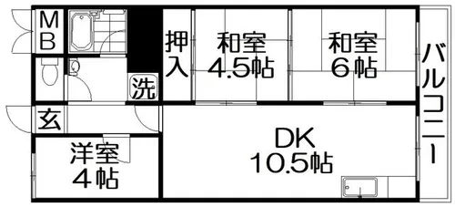 キッコーハイツ岡山手【3階】の間取り