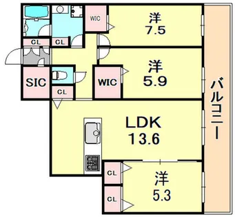 シャーメゾングレイス芦屋【1階】の間取り