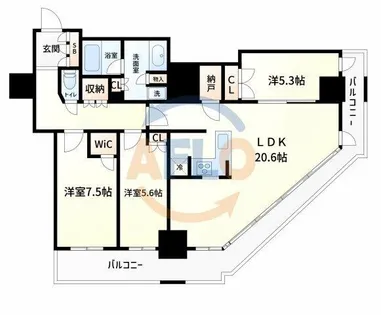 阿波座ライズタワーズフラッグ46 OMPタワー【28階】の間取り