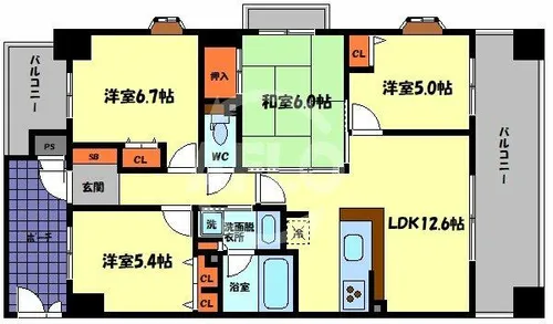 エステムコート鶴橋パルテピア【4階】の間取り