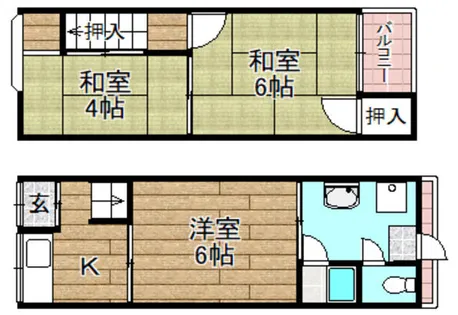 京都府乙訓郡大山崎町字大山崎小字西高田【テラスハウス】の間取り