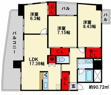 ラフィーネ上葛原【13階】の間取り
