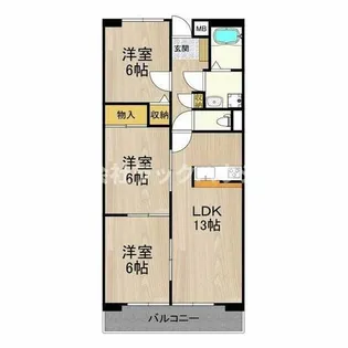 フェルザ住道(旧)パルティール田中【5階】の間取り