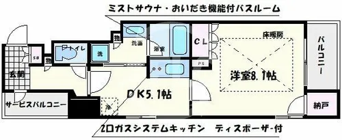 ローレルタワー心斎橋【7階】の間取り