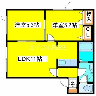 サニーB棟【201号室】の間取り