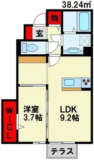 ヴィルヌーブ相坂 B棟【101号室】の間取り