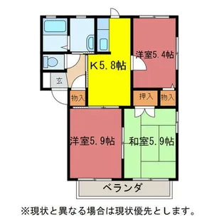 ディアス赤石【A202号室】の間取り