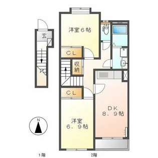 エルヴェ南小向 A【202号室】の間取り