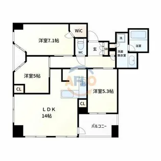 ブランズタワー大阪備後町【25階】の間取り