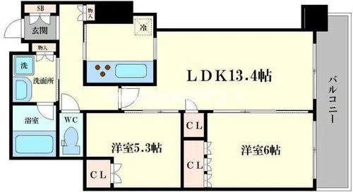 阿波座ライズタワーズフラッグ46【32階】の間取り