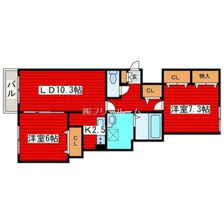 グランディオス月寒東【305号室】の間取り