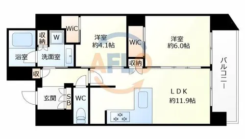 ソルティア東梅田【4階】の間取り