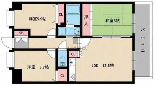 レインボー板付【202号室】の間取り