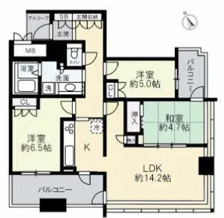 ローレルタワーサンクタス梅田【23階】の間取り