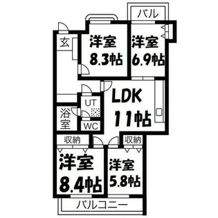 三旺マンション第三東山【4階】の間取り