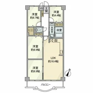 ハイロイヤル緑地公園パート二A棟【4階】の間取り