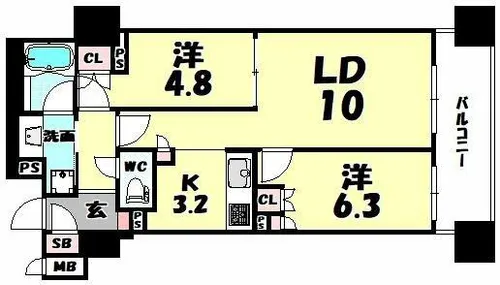 ローレルタワー心斎橋【11階】の間取り
