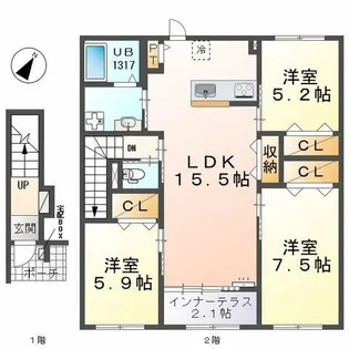 ソレイユ六条【2階】の間取り
