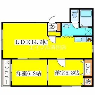 アービス新富Ⅰ【1-B号室】の間取り