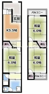 大阪府寝屋川市黒原旭町【テラスハウス】の間取り
