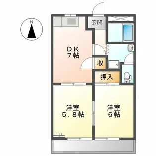 ハイツ西上 B【2階】の間取り