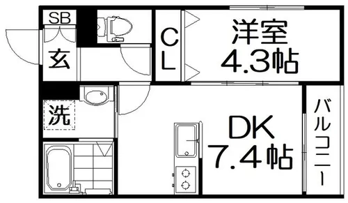 パレミヤビ香里西【1階】の間取り