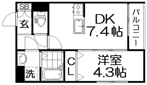パレミヤビ香里西【1階】の間取り