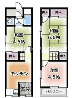 大阪府寝屋川市萱島桜園町【テラスハウス】の間取り