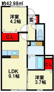 グランドヒルズ A棟【102号室】の間取り