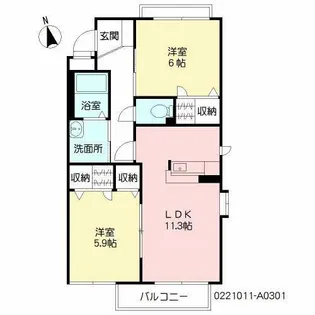 シャーメゾンJ・K A棟【3階】の間取り