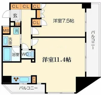 リーガル靭公園北【9階】の間取り
