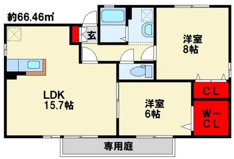 カサグランデ B棟【101号室】の間取り