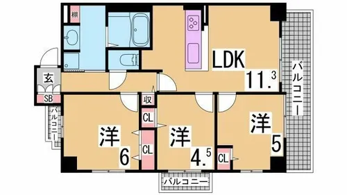 兵庫県神戸市兵庫区松原通5丁目【マンション】の間取り