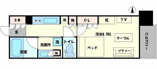 パークアクシス大阪新町【13階】の間取り