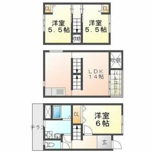 クレスト甲東園A棟【00A-3号室】の間取り