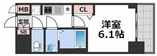 プレサンス松屋町ヴィゴラス【9階】の間取り