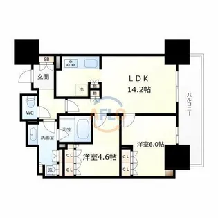 ローレルタワー堺筋本町【23階】の間取り